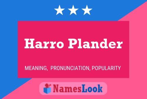 Harro Plander Name Poster